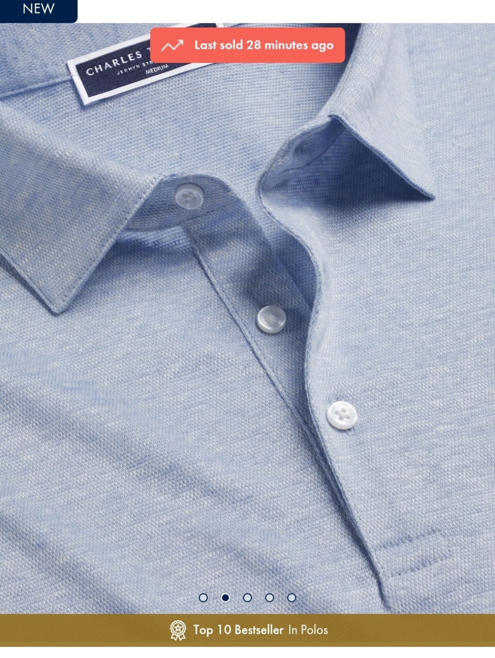 Charles Tyrwhitt Pure Linen Polo - Sky Blue- XL - Picture 4 of 7